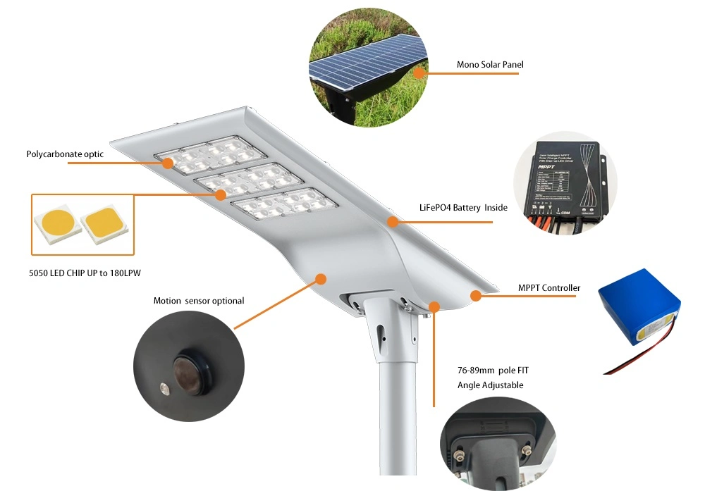 Manufacturer Solar Powered All in One 30W 50W 80W LED Waterproof Integrated Outdoor Solar Street Light with Solar Panel